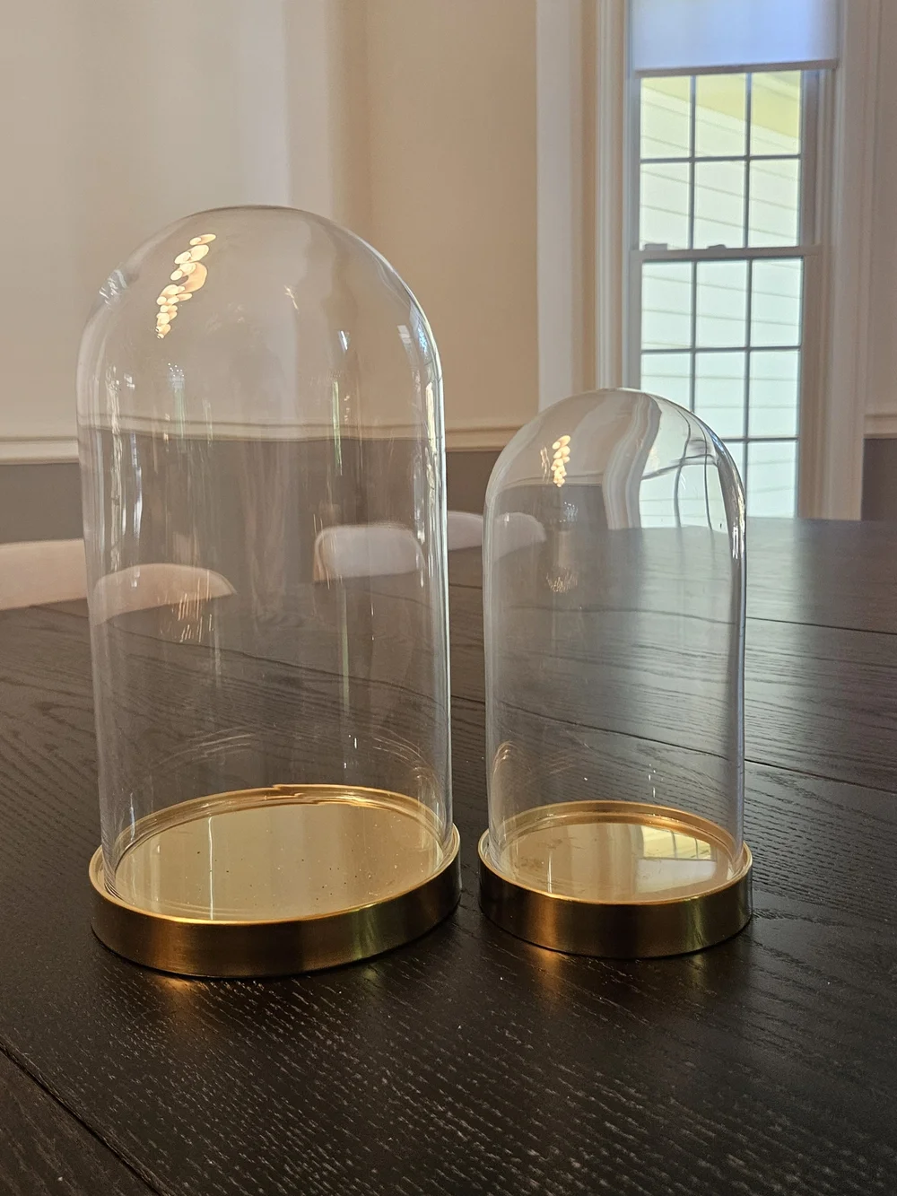 Set of Two Glass Dome Cloche with Gold Base - Clear/Gold